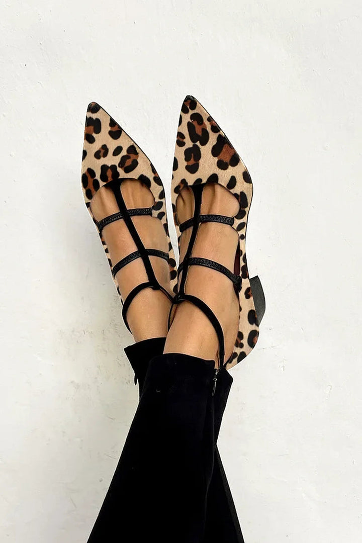 Women’s Mid-Heel Ballet Pumps | Leopard Print | Multi-Strap | Pointed Toe | Bridget