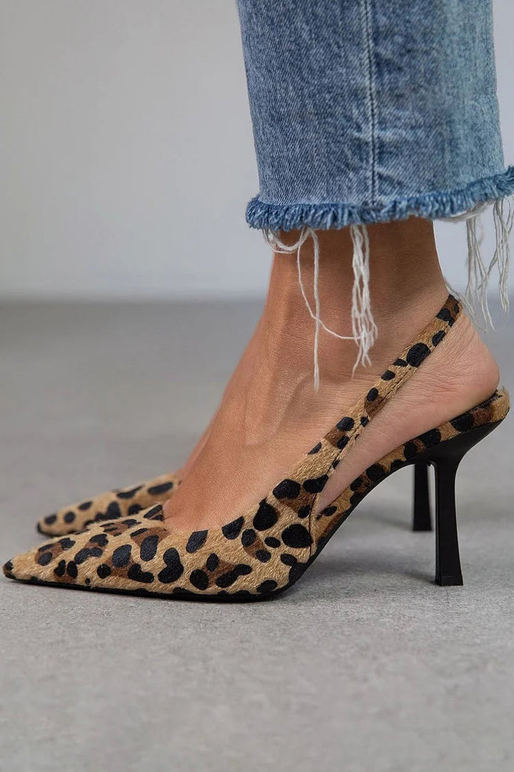 Women’s Stiletto Heels | Leopard Print | Slingback | Pointed Toe | Angie