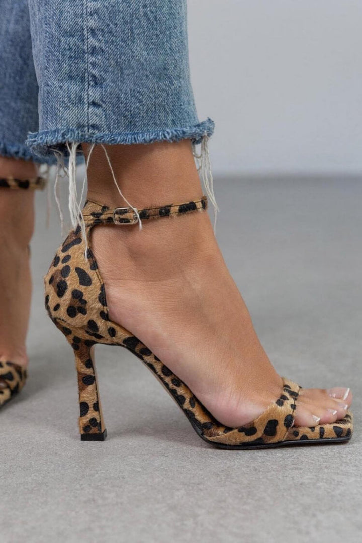 Women’s High Heels | Leopard Print | Square Toe | Ankle Strap | April